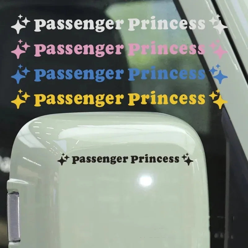 Passenger Princess decorative vinyl sticker for car rearview mirror, 12.5cm size in multiple colour options.