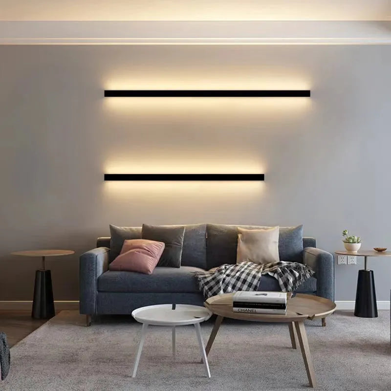 80cm long black aluminium LED strip wall lamp with touch control for three light colours