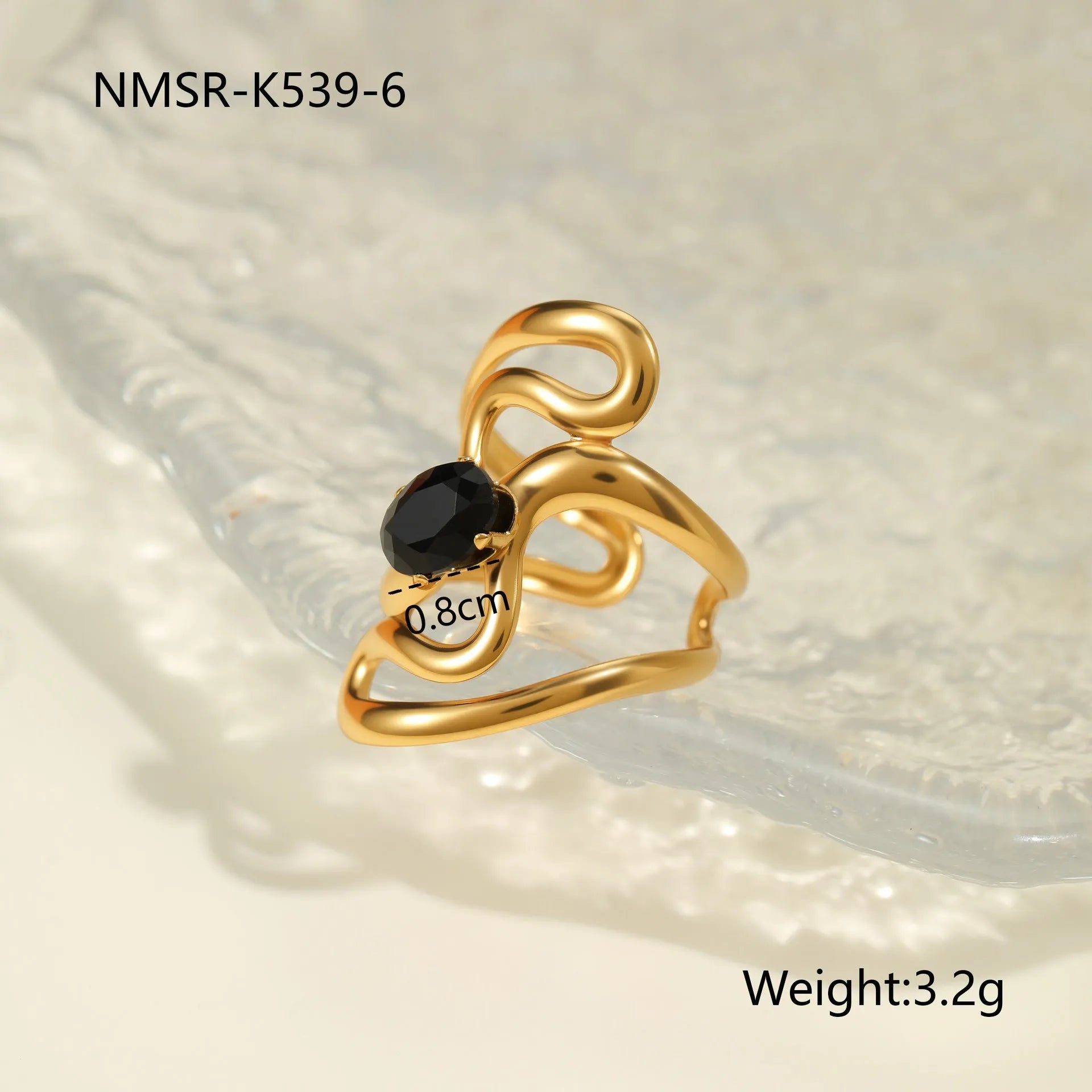 Women's titanium steel ring with geometric open mouth design and inlaid zircon stones