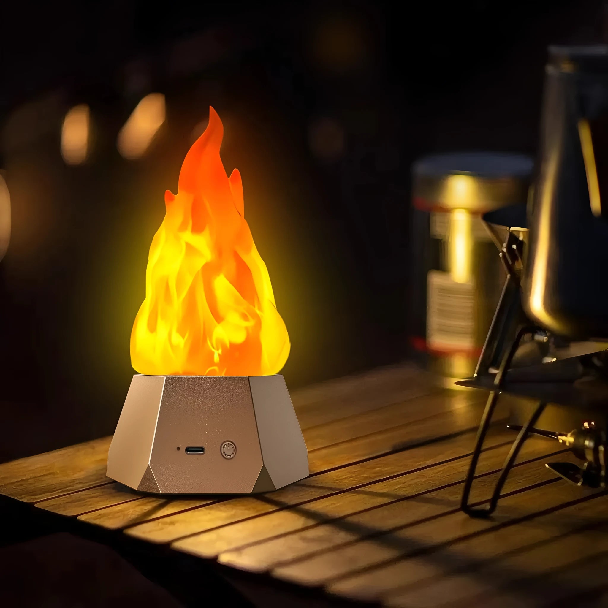 Flame-shaped LED decorative light with IP44 waterproof rating for outdoor camping courtyard illumination