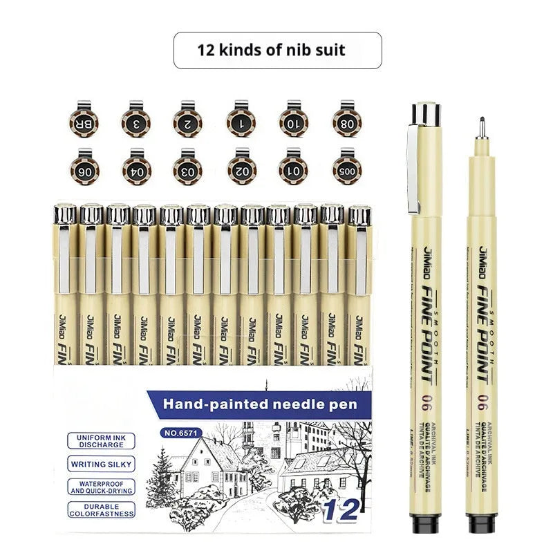 Syringe-style technical drawing needle pen with black waterproof ink for cartoon design and illustration