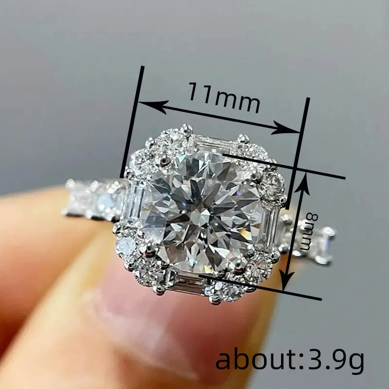 Women's geometric copper ring with micro-paved zirconia stones, white gold colour, size No.7