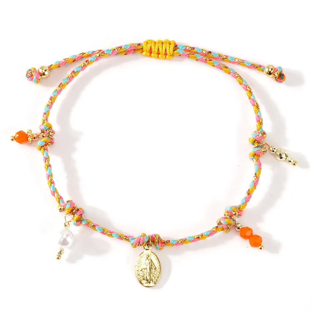 Colourful hand-woven braided rope bracelet in ethnic style for women with multiple colour options