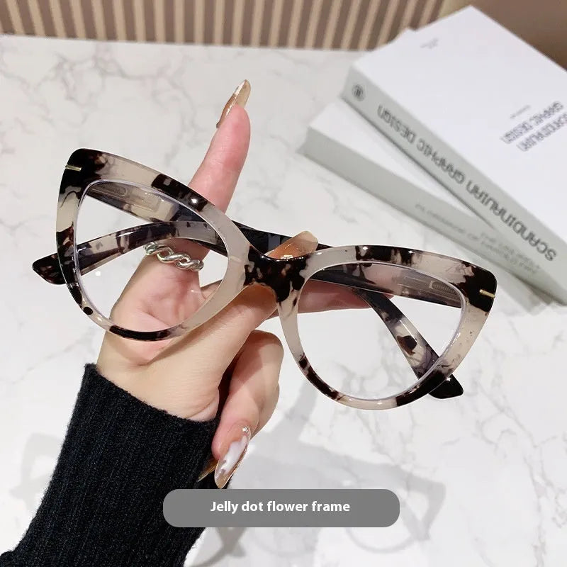 Women's large cat's eye frame presbyopic glasses with dragon and phoenix decorations in various colours