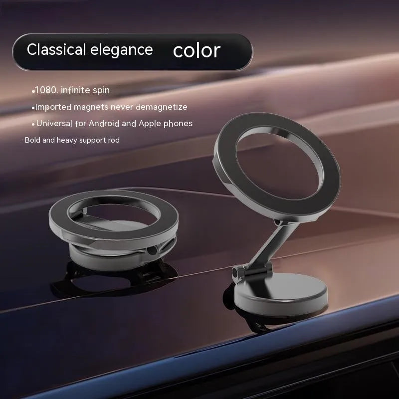 All-metal magnetic car phone mount in qian colour showing foldable dashboard design