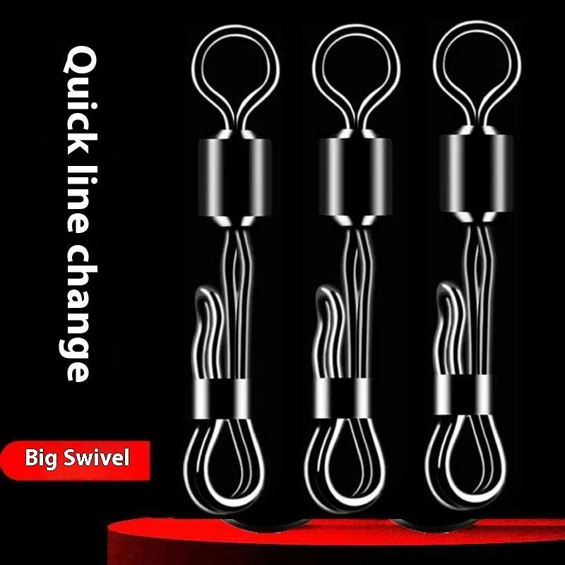 Brass quick change barrel swivel fishing tackle with 8-word ring for fast line changes.
