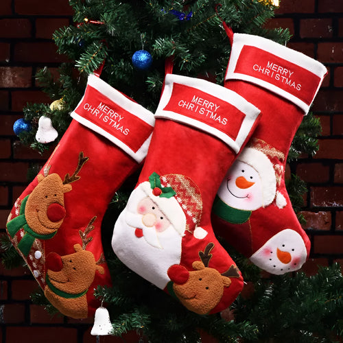 Christmas stocking bag in non-woven fabric with Elk, Old Man, or Snowman design and hanging hook