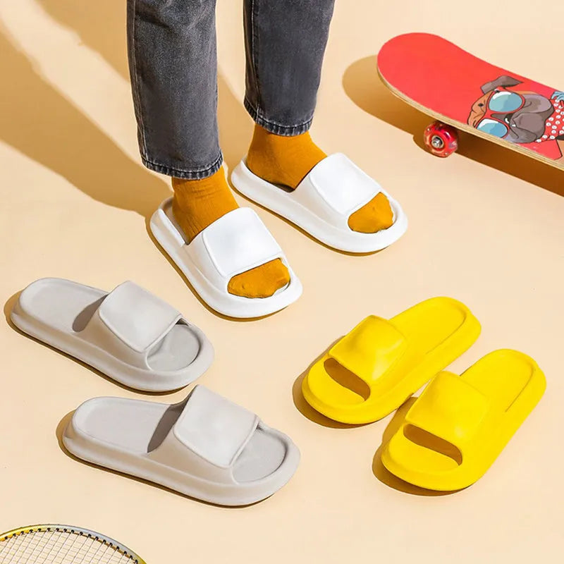 Soft EVA flip-flop slippers with thick non-slip sole in multiple colours on a white background.