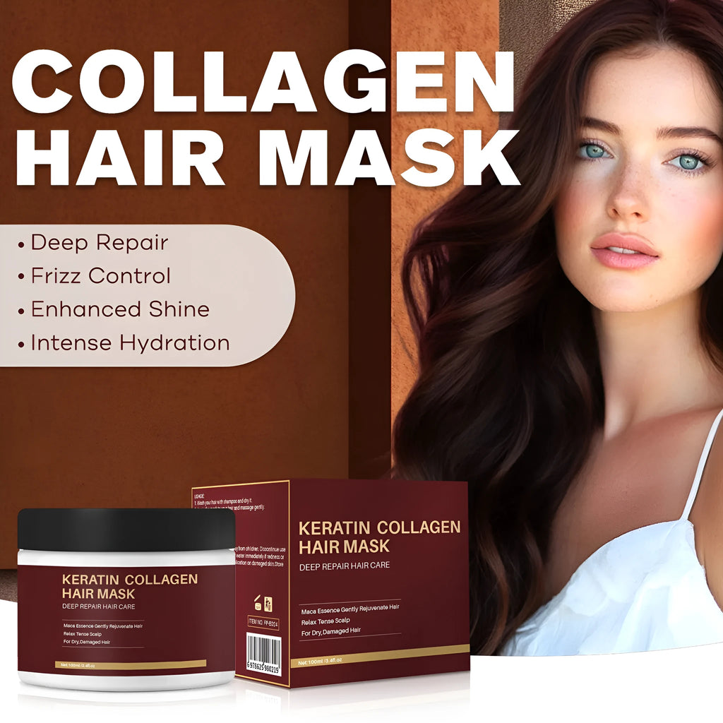 100ml collagen hair mask bottle for moisturising and repairing dry, damaged hair.