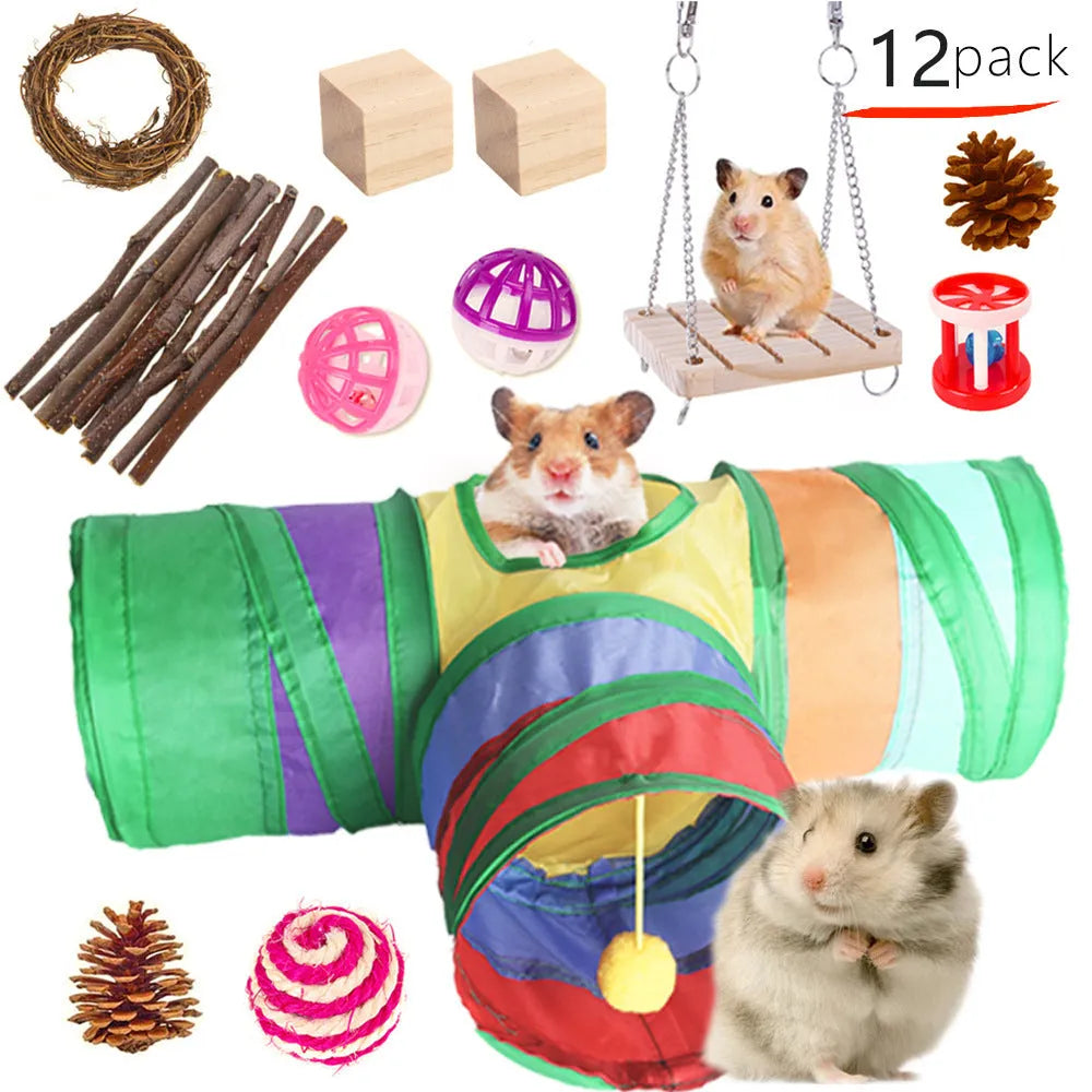 Wooden pet chewing toys bundle for rabbits guinea pigs and parrots with natural wood materials