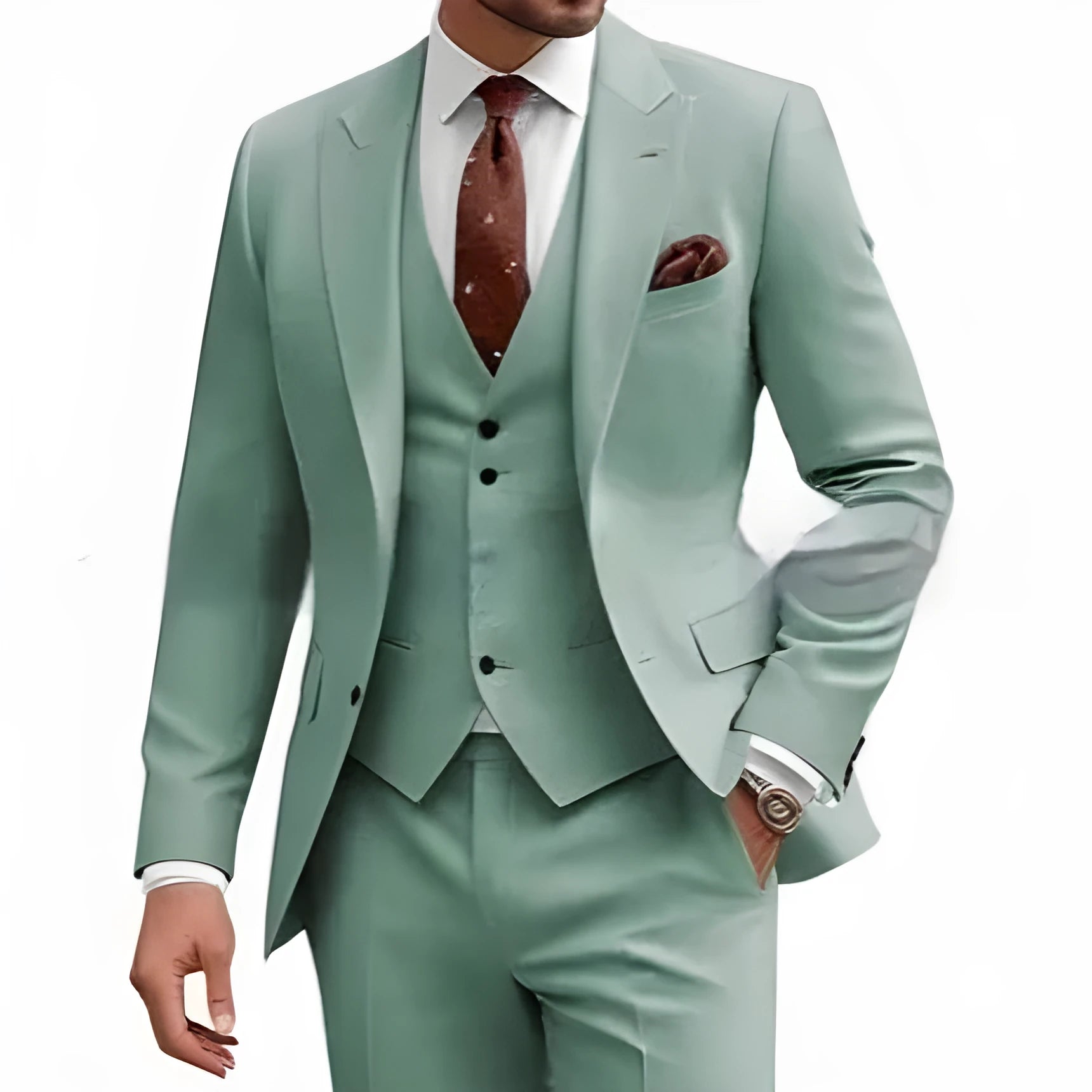Men's slim fit three-piece suit in chemical fibre blend fabric for business and wedding occasions