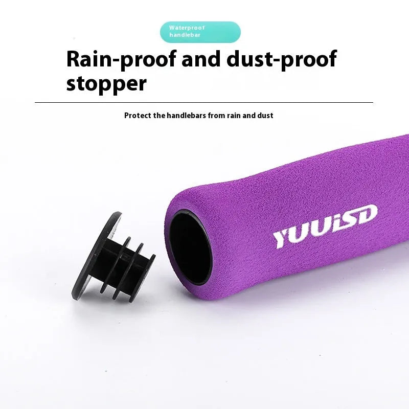 Mountain bike soft sponge handle covers in black, purple and biange colours showing ultra-light 41g design