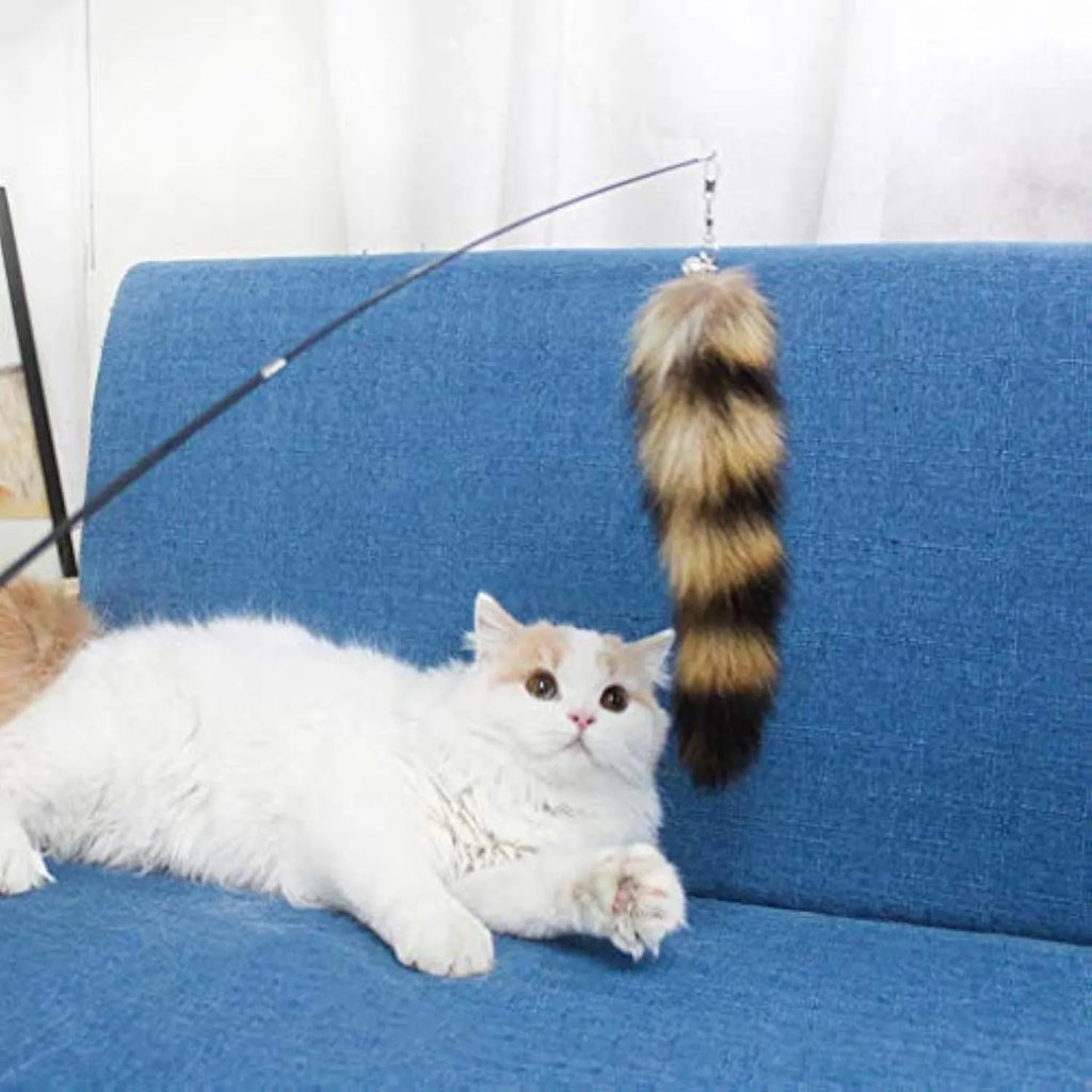 Black 42cm cat wand teaser with elastic string and interactive catcher attachment