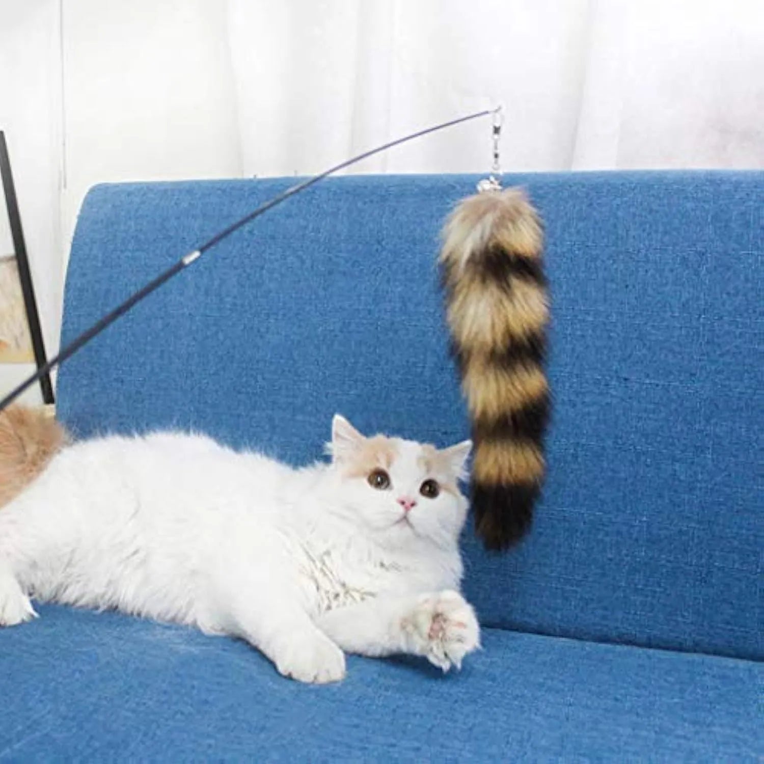 Black 42cm cat wand teaser with elastic string and interactive catcher attachment