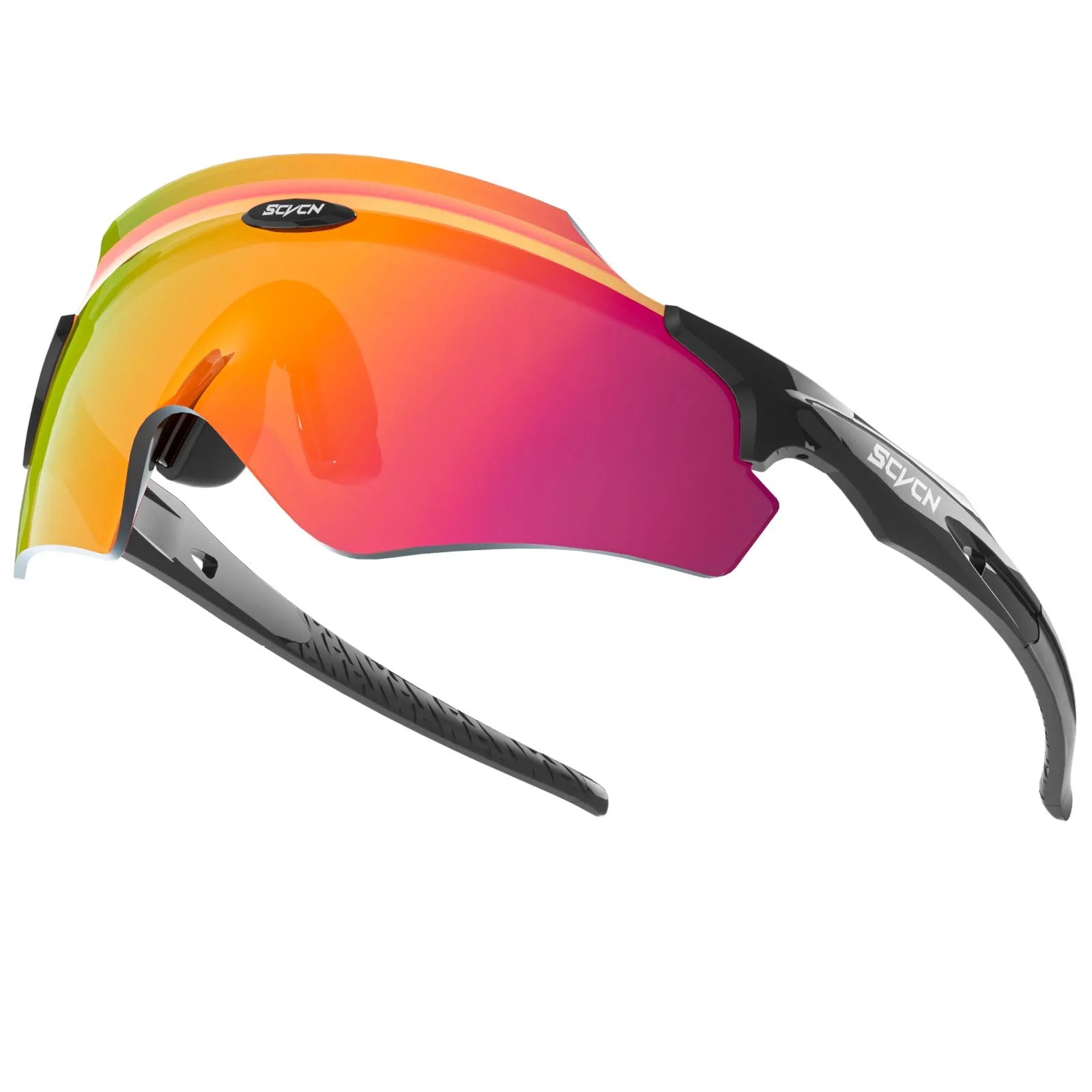 Frameless athletic glasses with colourful integrated lens and windproof design for sports