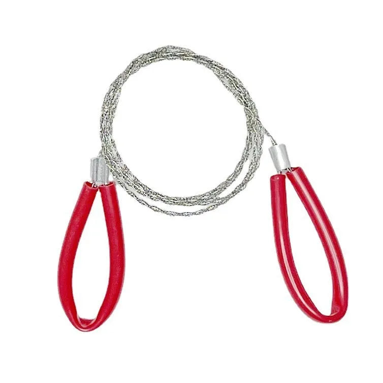 Compact black and red survival wire saw with leather case and German stainless steel wire