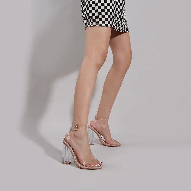 Apricot colour women's sandals with glass heels and buckle fastening