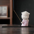 Small ceramic female court attendant figurine incense burner decoration in a cute style.