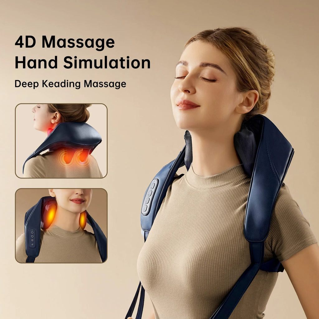 Kneading shoulder massager with heat therapy and 2 speed modes in blue colour