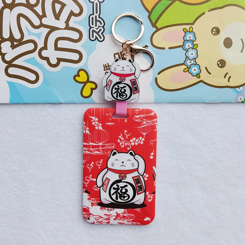Lucky Cat cartoon design plastic certificate sleeve and matching ferrule pendant gift set.