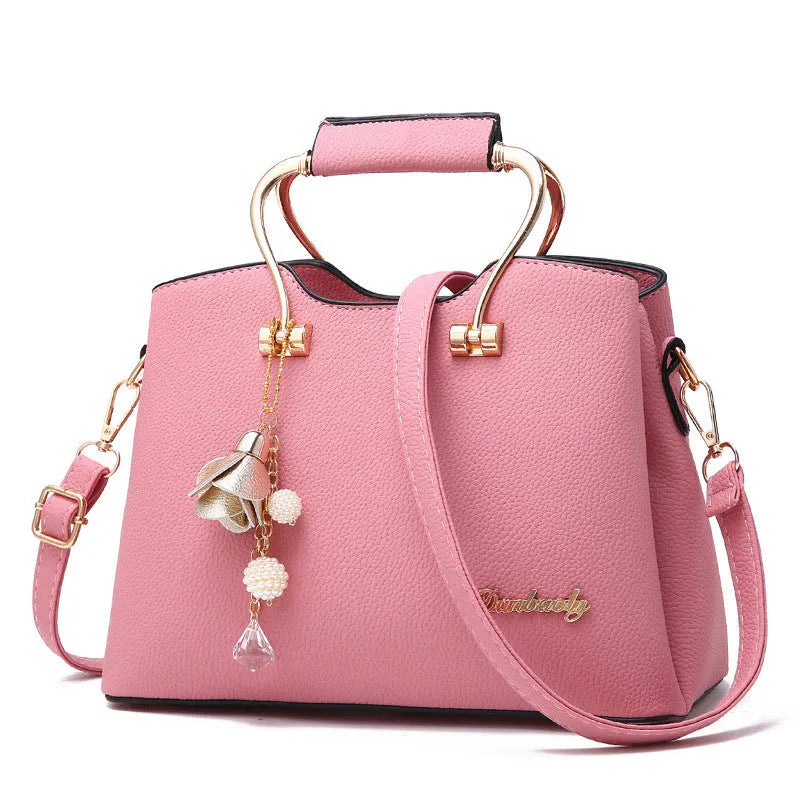 Large capacity PU leather women's handbag in horizontal square shape with sewing line detail, available in seven colours