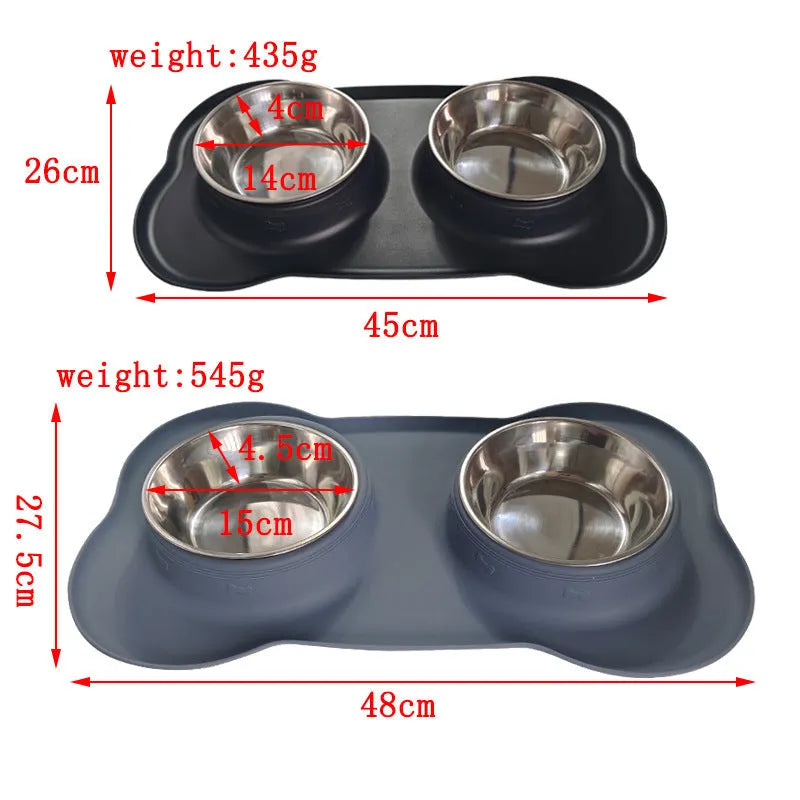 Silicone dog bowl with stainless steel interior in large and small sizes with five colour options