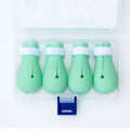 Four silicone cat foot covers designed to protect against scratches during pet care procedures