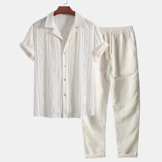 Slim fit camouflage print short-sleeve shirt and trousers casual suit set