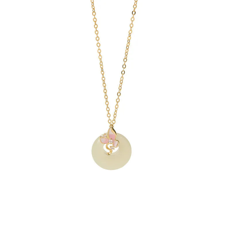 925 silver orchid necklace with safe buckle and floral geometric pendant on O-ring chain