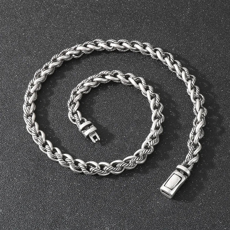 Men's titanium steel keel chain necklace with geometric links in antique silver finish