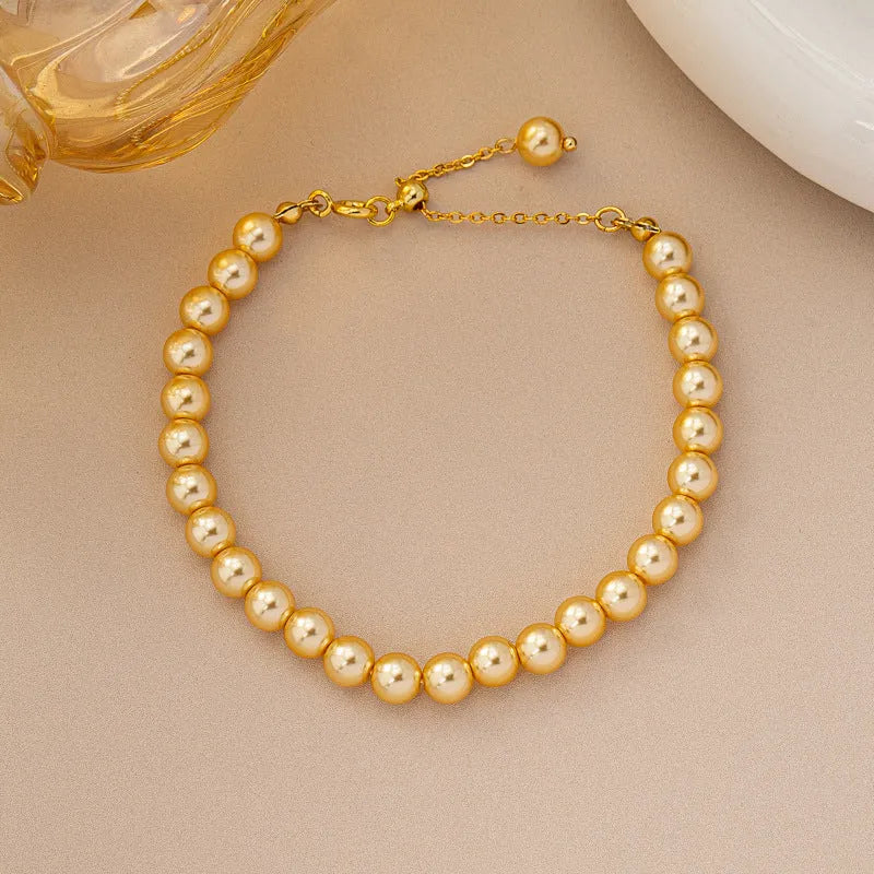 Women's copper luxury golden balls bracelet handmade bead geometric unisex jewellery