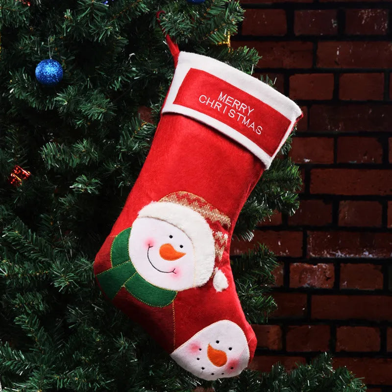 Christmas stocking bag in non-woven fabric with Elk, Old Man, or Snowman design and hanging hook