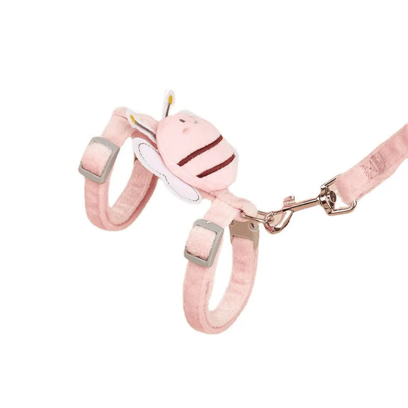 Bee-shaped adjustable cat lead in blue colour with strap and hand-holding rope