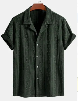 Men's loose casual cardigan in black, green or white with short sleeves for summer wear