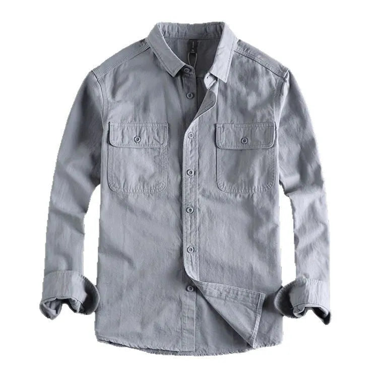Men's loose fit long sleeve cardigan shirt in light grey, black, khaki or green colours
