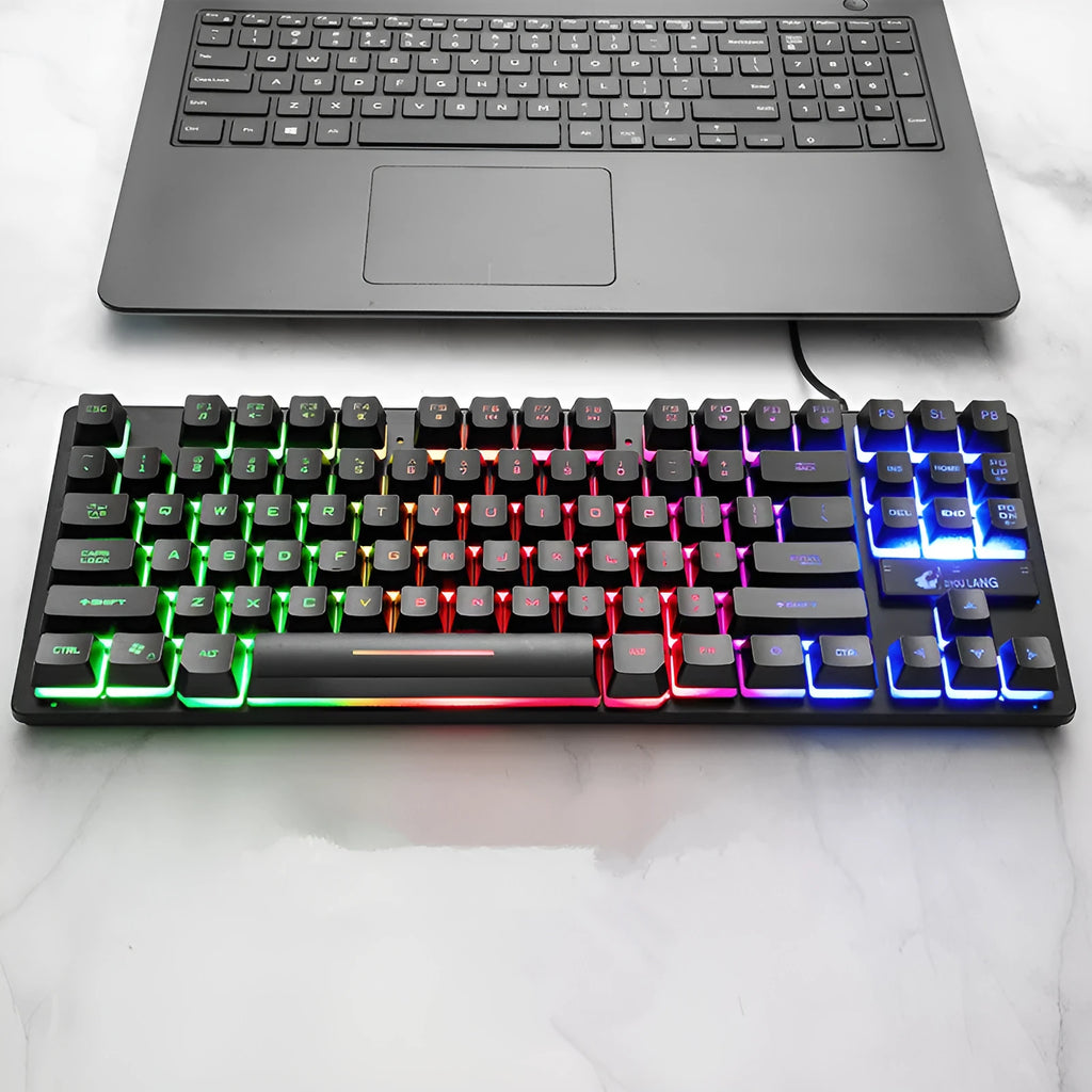 87-key wired USB mechanical keyboard in black with compact 36.5cm size