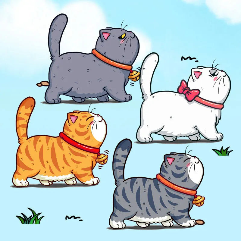PVC car sticker showing five cats walking, available in three sizes for vehicle decoration