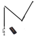 Aluminium clip-on folding desk lamp with remote control, shown in dazzling black finish.