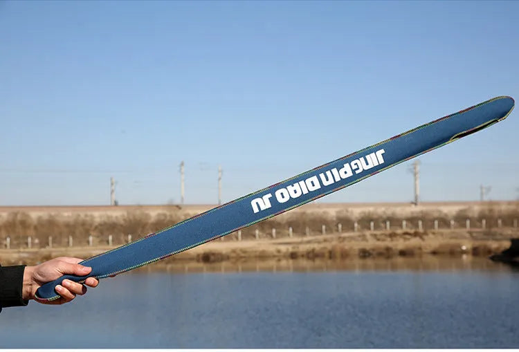 Brown telescopic fishing rod bag extended to 95cm length with 6.5cm diameter
