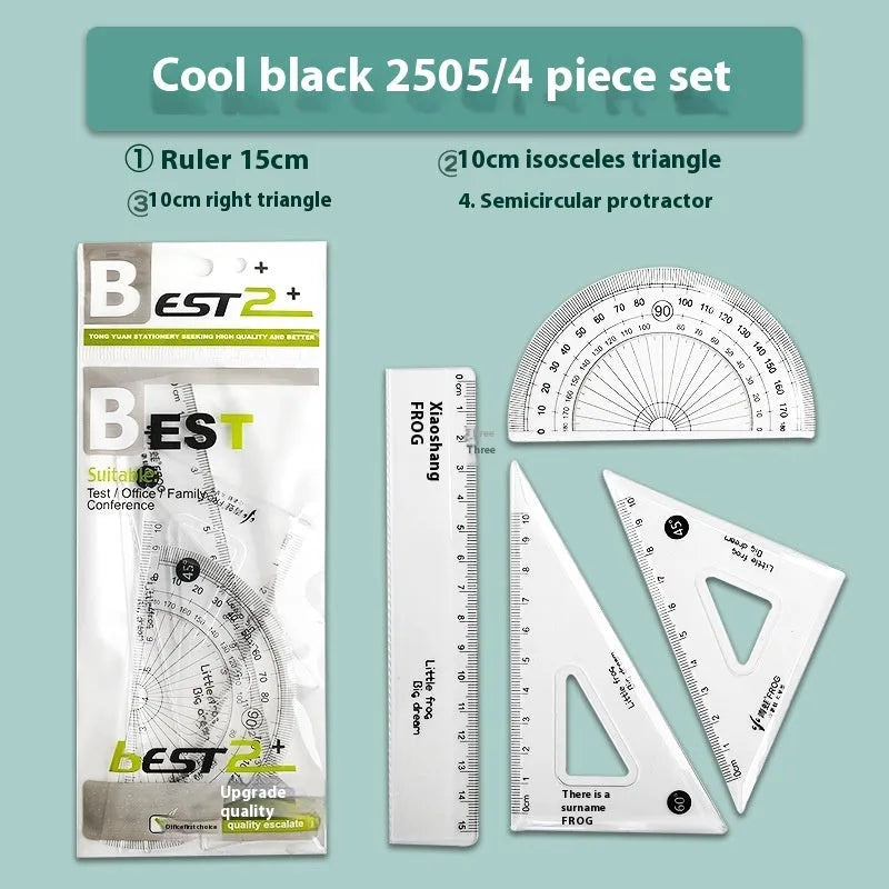 Youpai transparent acrylic drawing ruler set with square protractor on a technical drawing