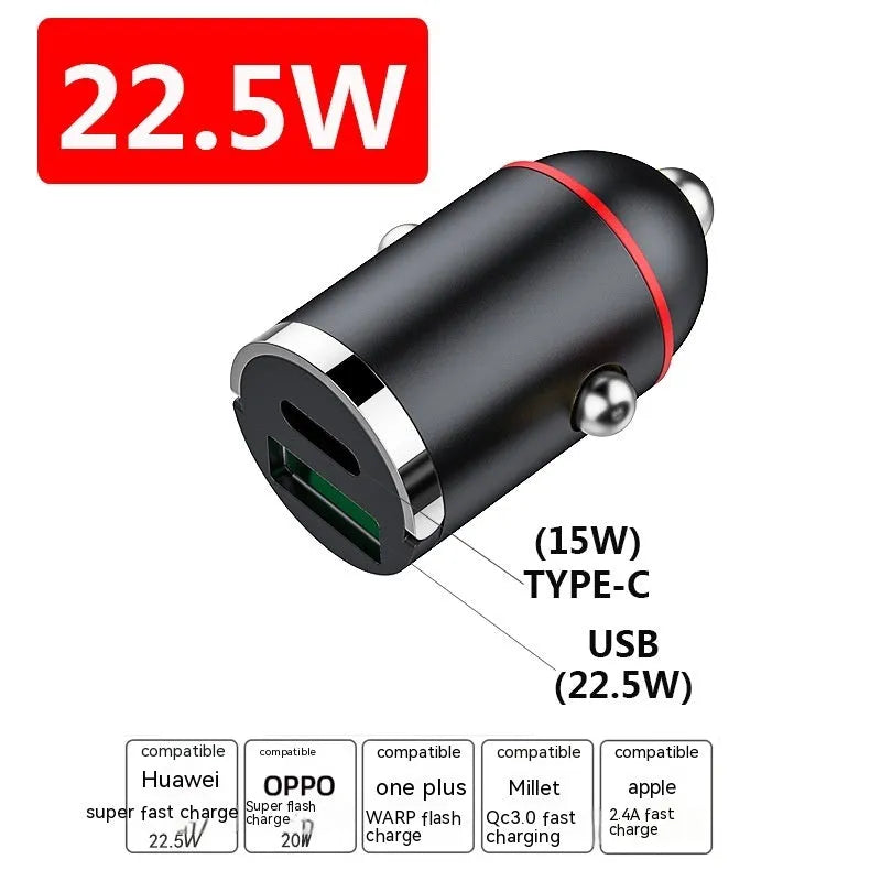 Black 200W super fast car charger with zinc alloy housing and USB output interface.