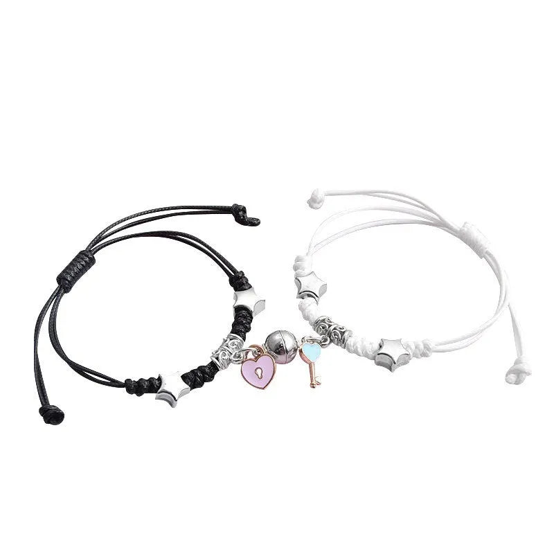 Electroplated alloy suction cup couple bracelets with crown and diamond designs