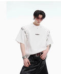 Black niche deconstruction short sleeve T-shirt with lace-up cutout design detail