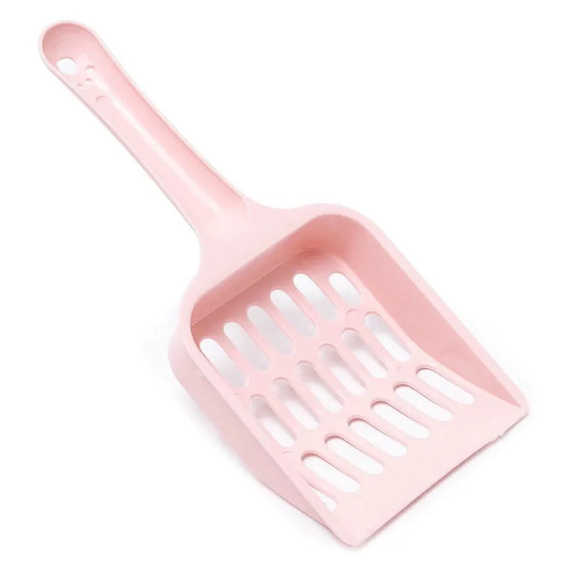 Blue plastic cat litter scoop showing 20cm length and built-in sand shovel.