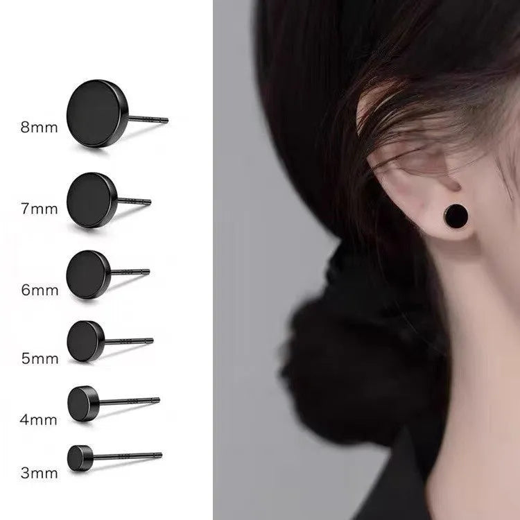 S999 sterling silver flat ear bone stud earrings in silver and black electroplated finishes