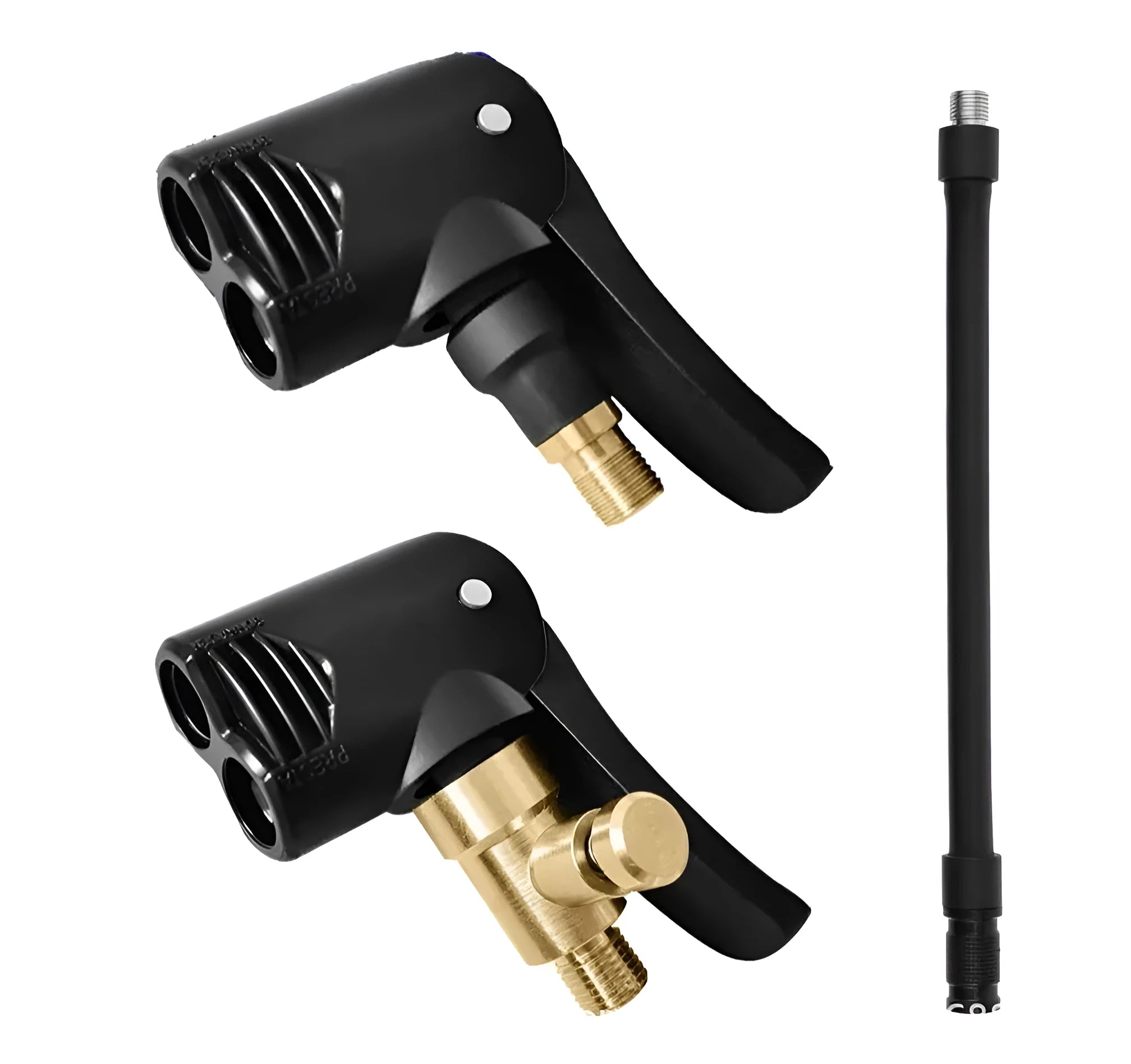 Two-in-one inflatable nozzle conversion chuck with hose and connectors for vehicle tyres and air mattresses