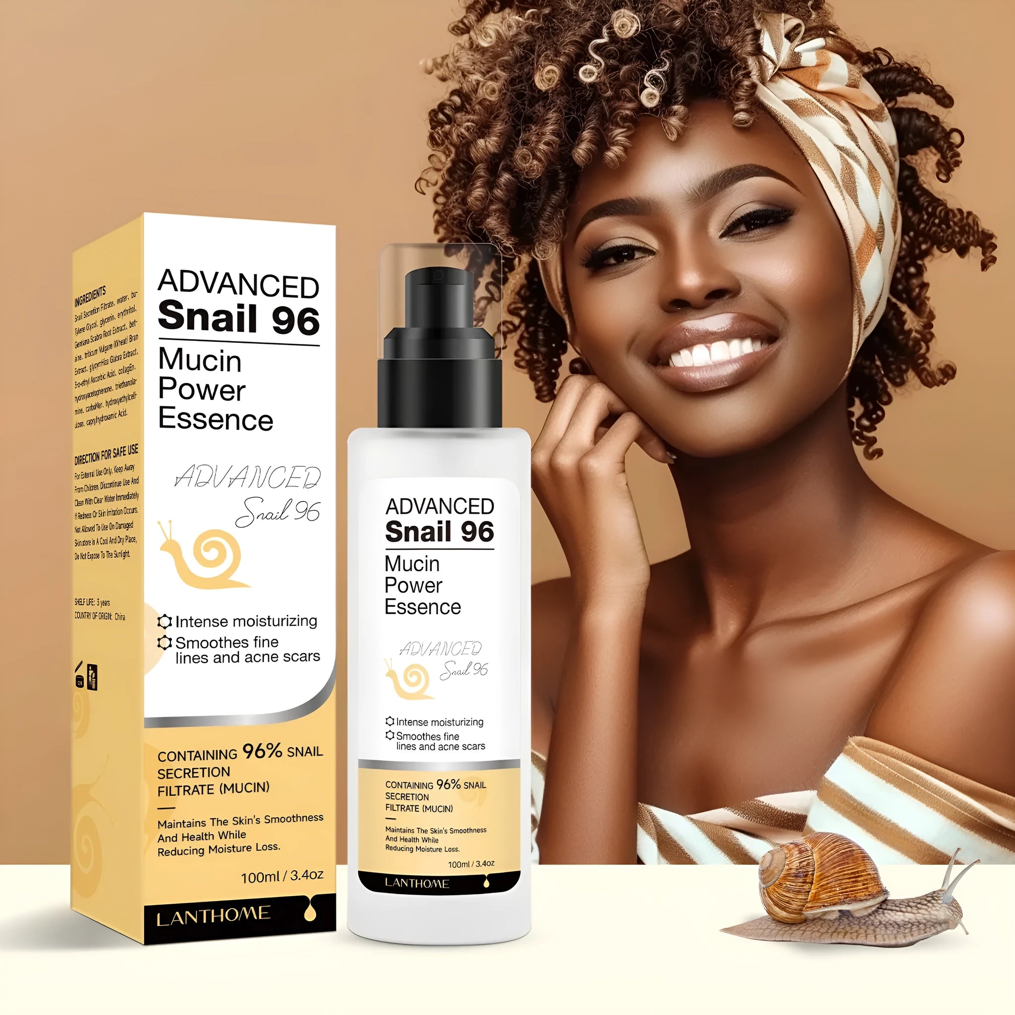 100ml snail secretion filtrate serum bottle with pump dispenser for facial moisturising