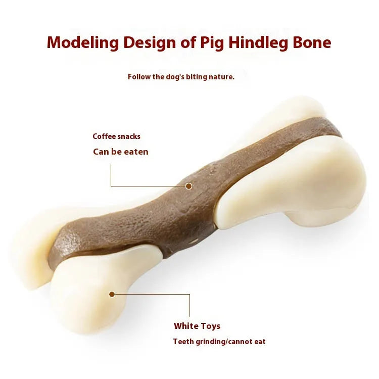 Eating and Playing Series bone-shaped dog chew toy in two sizes, made from brown cowhide and nylon.