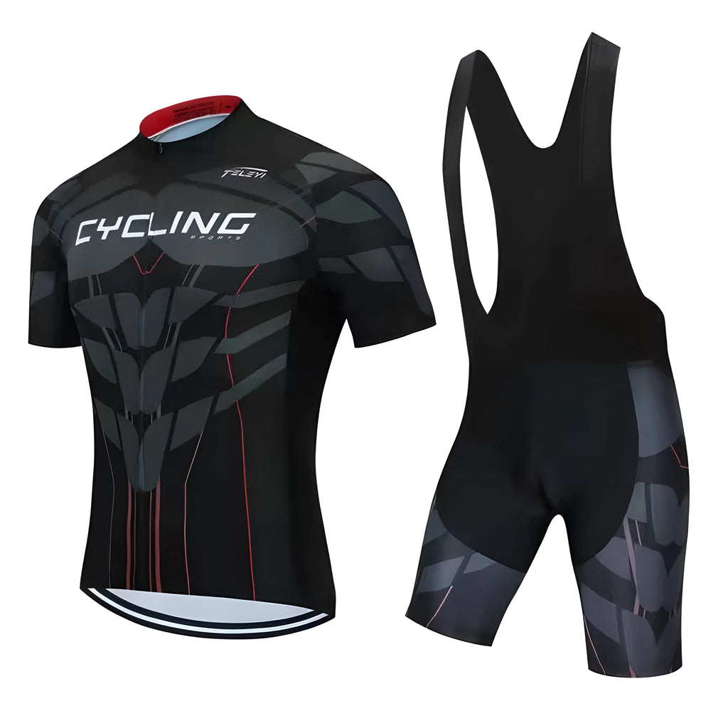 Cycling jersey and pants set with moisture-wicking fabric in various colour options