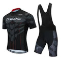 Cycling jersey and pants set with moisture-wicking fabric in various colour options